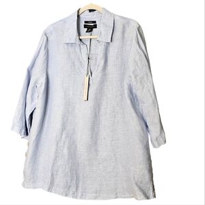 NWT Tahari Blue Heathered 100% Linen Side Mother of Pearl Buttons 3/4 Sleeve 1X